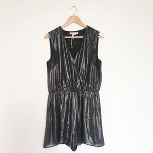 BCBGeneration metallic silver wrap romper holiday
